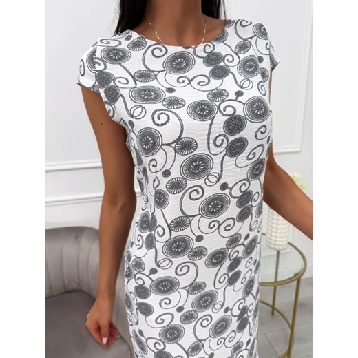 Biała Wzorzysta Sukienka z Kieszeniami Modnakiecka.pl 42 ModnaKiecka.pl