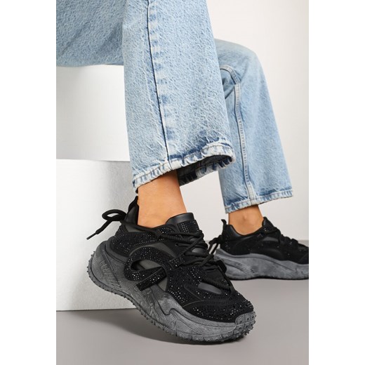 Czarne Sneakersy z Cyrkoniami i Ozdobnym Sznurowaniem Sorvea ze sklepu renee.pl w kategorii Buty sportowe damskie - zdjęcie 179396050