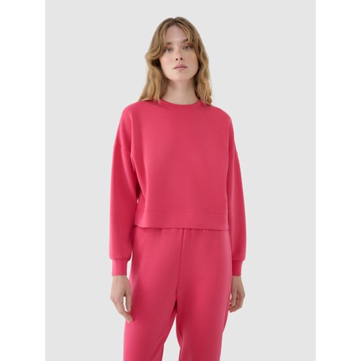 Damska bluza dresowa nierozpinana bez kaptura 4F 4FWSS25TSWSF1576 - różowa ze sklepu Sportstylestory.com w kategorii Bluzy damskie - zdjęcie 179397003