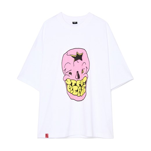 Cropp - Biały T-shirt z nadrukiem - biały Cropp XS Cropp