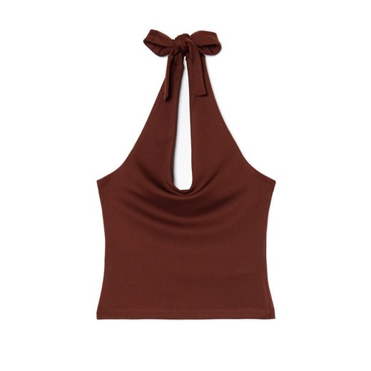 Cropp - Brązowa bluzka wiązana na szyi - brązowy Cropp XS Cropp