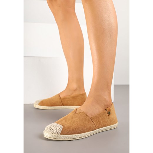 Brązowe Espadryle ze Zdobieniami z Plecionki i Elastyczną Wstawka Nelithae ze sklepu born2be.pl w kategorii Espadryle damskie - zdjęcie 179398583