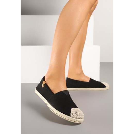 Czarne Espadryle z Elastyczną Wstawką Zdobione Plecionką Kinellis ze sklepu renee.pl w kategorii Espadryle damskie - zdjęcie 179399461