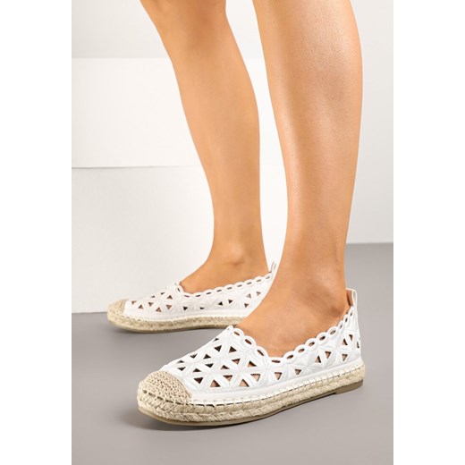 Białe Ażurowe Espadryle Ozdobione Plecionką Meranovia ze sklepu renee.pl w kategorii Espadryle damskie - zdjęcie 179399671