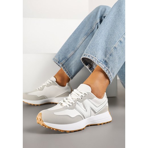 Biało-Szare Sneakersy z Przeszyciami i Ozdobnym Bieżnikiem Weonessa ze sklepu renee.pl w kategorii Buty sportowe damskie - zdjęcie 179402274