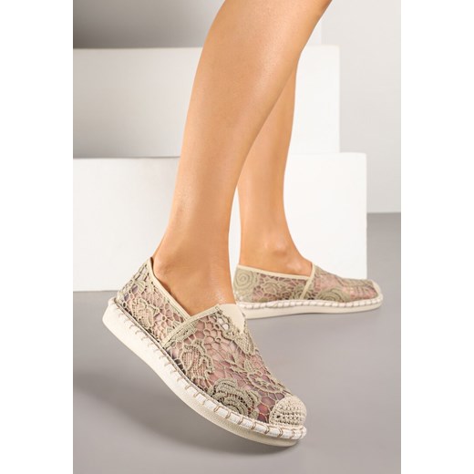 Ciemnobeżowe Espadryle Ozdobione Koronką i Plecionką Odimara ze sklepu born2be.pl w kategorii Espadryle damskie - zdjęcie 179402830