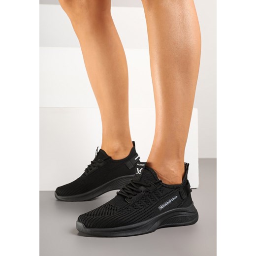 Czarne Buty Sportowe Sneakersy z Napisami i Tłoczeniem Odalira ze sklepu born2be.pl w kategorii Buty sportowe damskie - zdjęcie 179402860