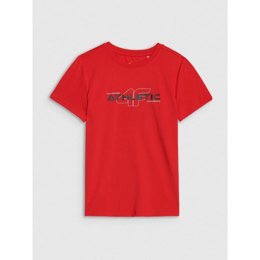 Chłopięcy t-shirt treningowy 4F 4FJWSS25TFTSM1209 - czerwony ze sklepu Sportstylestory.com w kategorii T-shirty chłopięce - zdjęcie 179403774