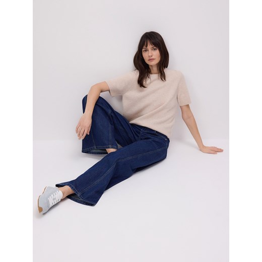 Reserved - Wełniany sweter z krótkimi rękawami - beżowy Reserved M Reserved