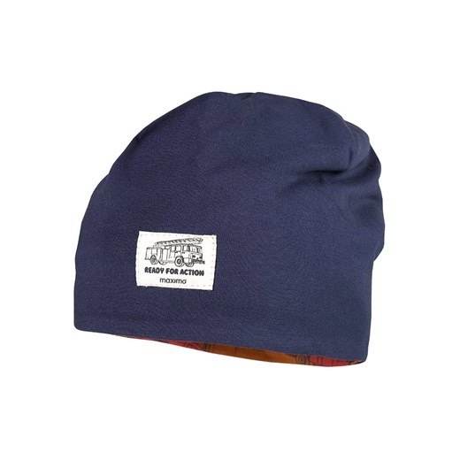 MaxiMo Dwustronna czapka beanie &quot;fire engine&quot; w kolorze pomarańczowo-granatowym ze sklepu Limango Polska w kategorii Czapki dziecięce - zdjęcie 179410274