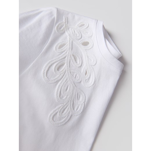 Reserved - T-shirt z haftowanym wzorem - biały Reserved S Reserved