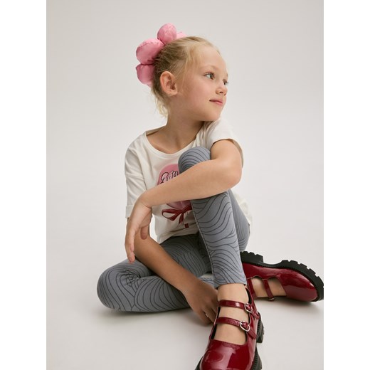 Reserved - Wzorzyste legginsy z kokardką - ciemnoszary Reserved 152 (11 lat) Reserved