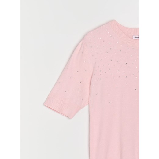 Sinsay - Bluzka swetrowa z ozdobnymi kryształkami - różowy Sinsay XL Sinsay