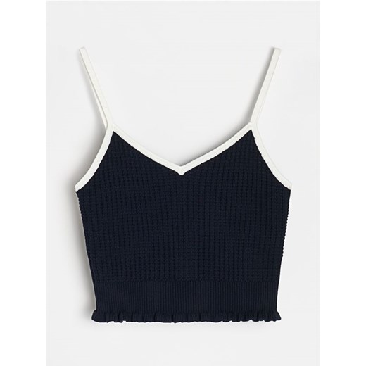 Sinsay - Swetrowy crop top z bawełną - granatowy ze sklepu Sinsay w kategorii Bluzki damskie - zdjęcie 179419632