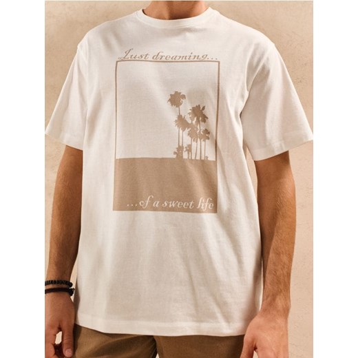 Sinsay - Koszulka z nadrukiem - kremowy ze sklepu Sinsay w kategorii T-shirty męskie - zdjęcie 179419732