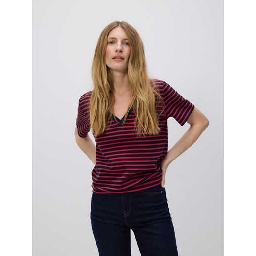 Reserved - T-shirt z dekoltem V - granatowy Reserved XS Reserved