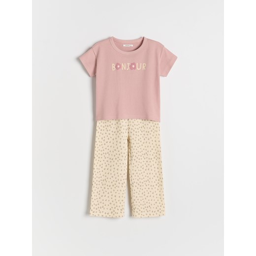 Reserved - Komplet z waflowej dzianiny - brudny róż ze sklepu Reserved w kategorii Spodnie dziewczęce - zdjęcie 179422900