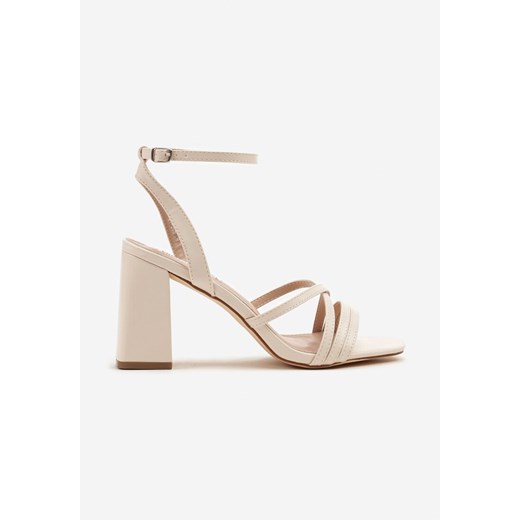 Beżowe Sandały na Obcasie z Ozdobnymi Paskami Caloti 36 born2be.pl