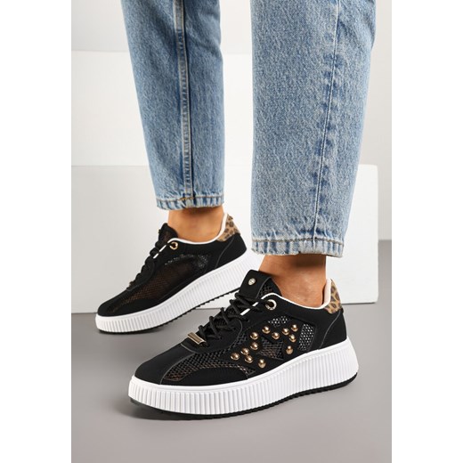 Czarne Sneakersy Ozdobione Gwiazdą i Nitami Zeloti ze sklepu renee.pl w kategorii Buty sportowe damskie - zdjęcie 179427104