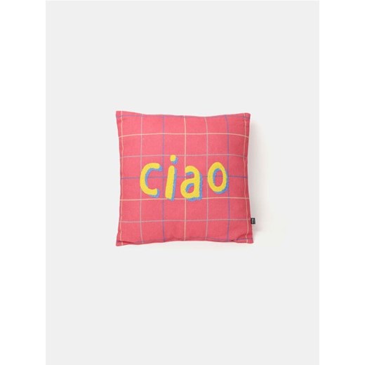 Sinsay - Poduszka dekoracyjna w delikatną kratę z napisem 3d - różowy Sinsay One Size Sinsay