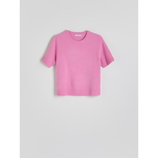 Reserved - Wełniany sweter z krótkimi rękawami - różowy Reserved S Reserved