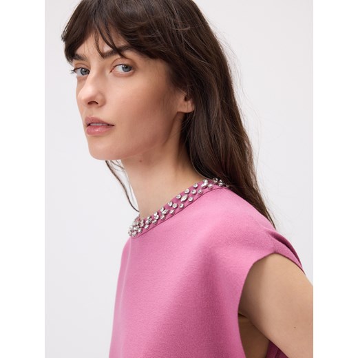 Reserved - Bluzka z ozdobnymi kamieniami - jasnofioletowy Reserved XL Reserved