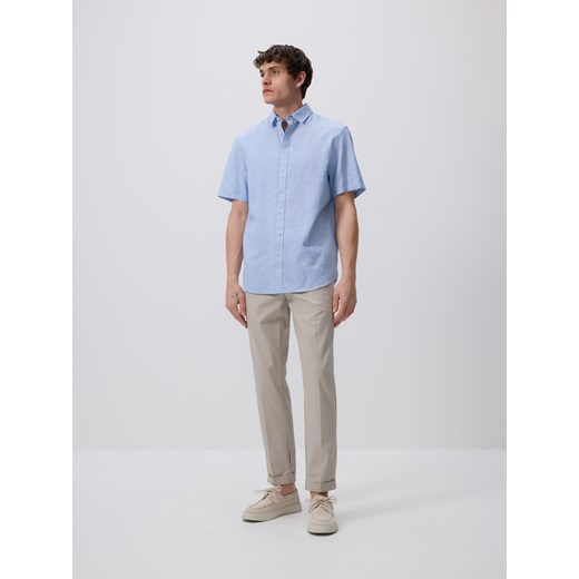 Reserved - Koszula regular z lnem - jasnoniebieski Reserved L Reserved