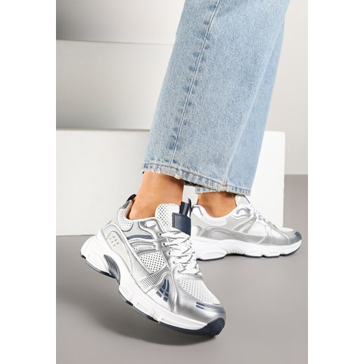 Biało-Srebrne Streetwearowe Sneakersy ze Wstawkami z Siateczki Deylisse ze sklepu renee.pl w kategorii Buty sportowe damskie - zdjęcie 179443710