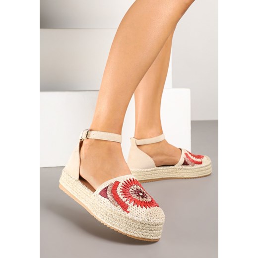 Espadryle damskie Renee z klamrą beżowe casual na platformie