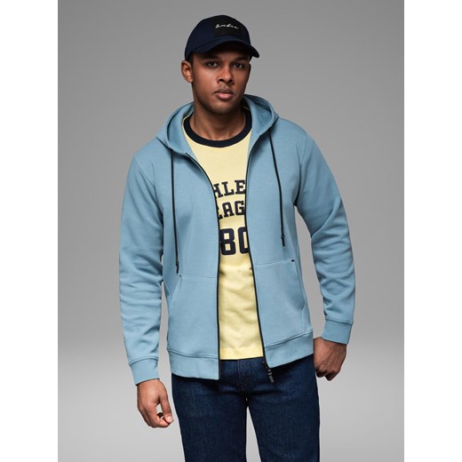 Rozpinana dresowa bluza hoodie w stylu streetwearowym – jasnoniebieska V4 OM-SSZP-0213 ze sklepu ombre w kategorii Bluzy męskie - zdjęcie 179446174