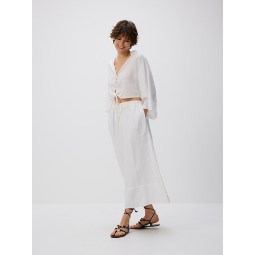 Reserved - Spódnica midi z lnem - biały Reserved XXL Reserved
