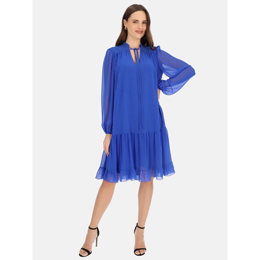Zwiewna niebieska sukienka z falbanką L'AF Lira ze sklepu Eye For Fashion w kategorii Sukienki - zdjęcie 179452892