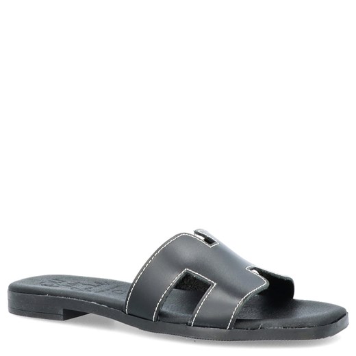 Wygodne klapki ze skóry - OH! MY SANDALS 5566 CZARNE ze sklepu Tymoteo.pl - sklep obuwniczy w kategorii Klapki damskie - zdjęcie 179453671