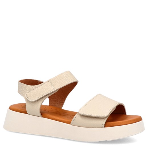 Skórzane sandały zapinane na rzep - OH! MY SANDALS 5650 KREMOWE ze sklepu Tymoteo.pl - sklep obuwniczy w kategorii Sandały damskie - zdjęcie 179453794