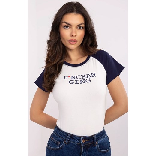 Bawełniany t-shirt z granatowymi rękawami NM-TS-V7939.50, Kolor biało-granatowy, Rozmiar uniwersalny, VINCEOTTO ze sklepu Primodo w kategorii Bluzki damskie - zdjęcie 179456693