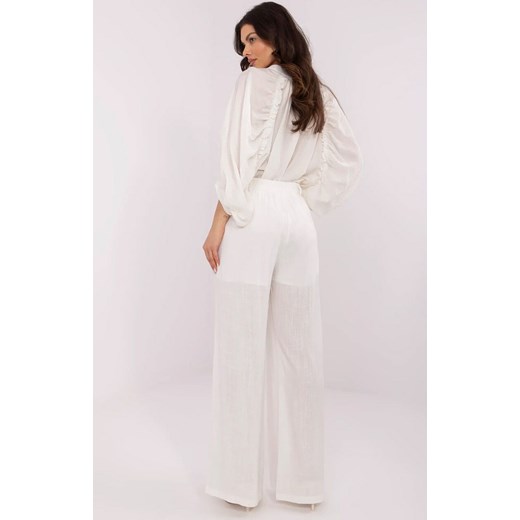 Szerokie spodnie z lnem NM-SP-Y0817.89, Kolor ecru, Rozmiar S/M, VINCEOTTO ze sklepu Primodo w kategorii Spodnie damskie - zdjęcie 179456770