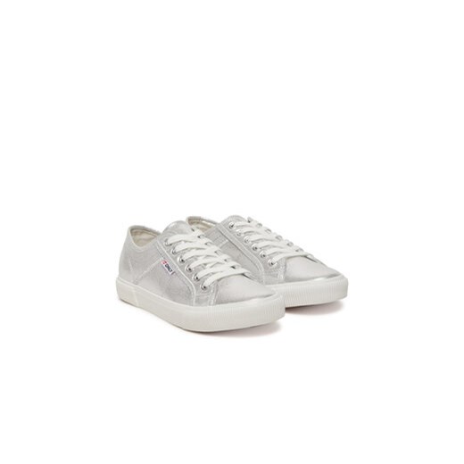 Trampki damskie srebrne Only Shoes sportowe z tkaniny sznurowane 