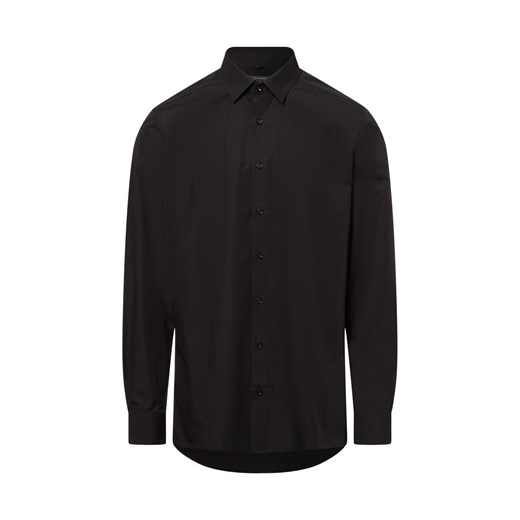 Finshley & Harding Męska koszula biznesowa - Easy Care Mężczyźni Modern Fit Bawełna czarny jednolity ze sklepu vangraaf w kategorii Koszule męskie - zdjęcie 179460220