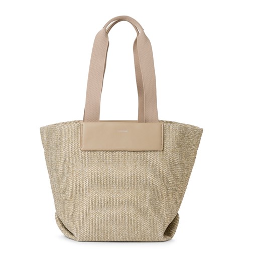 Calvin Klein Shopperka damska - średnia rafia Kobiety Sztuczne włókno beżowy marmurkowy ze sklepu vangraaf w kategorii Torby Shopper bag - zdjęcie 179460272