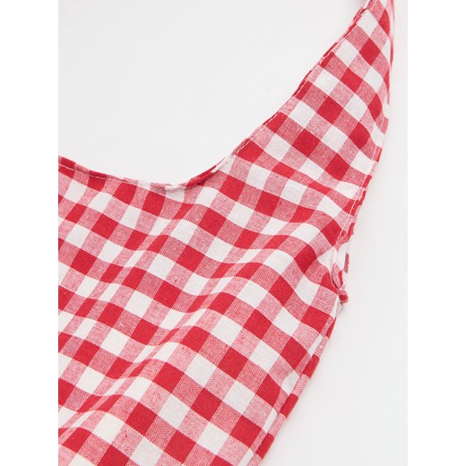 Cropp - Czerwono-biała torba shopper w kratę - czerwony Cropp Uniwersalny Cropp