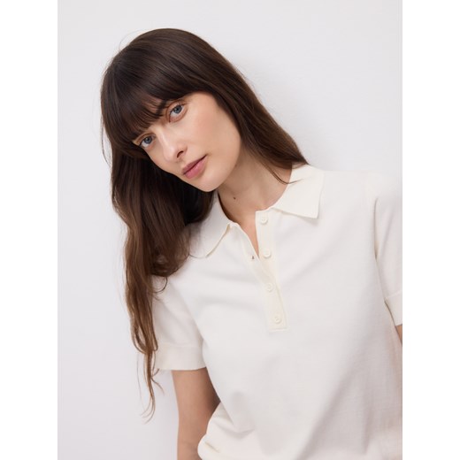 Reserved - Sweter polo z wiskozą - złamana biel Reserved L Reserved