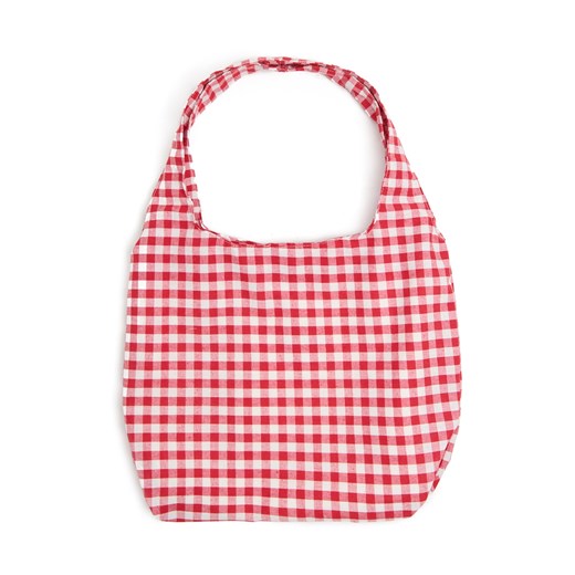 Cropp - Czerwono-biała torba shopper w kratę - czerwony Cropp Uniwersalny Cropp