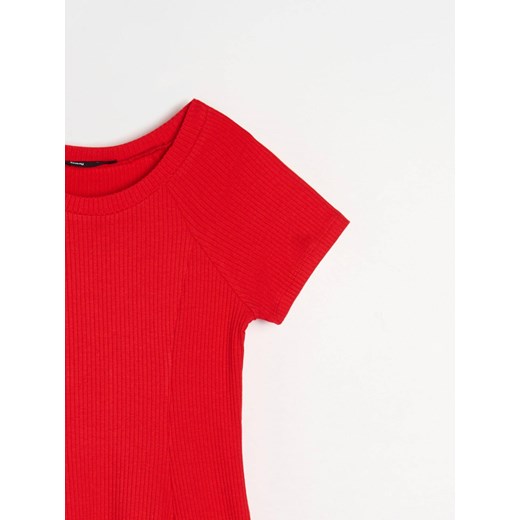 Sinsay - Prążkowana sukienka mini - czerwony Sinsay M Sinsay