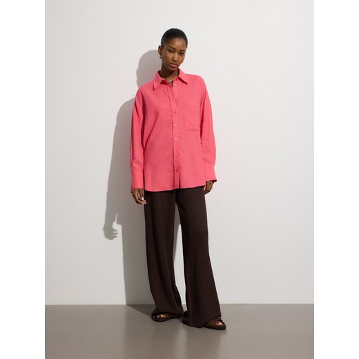 Reserved - Koszula oversize z dodatkiem lnu - intenstywna czerwień ze sklepu Reserved w kategorii Bluzki damskie - zdjęcie 179463663