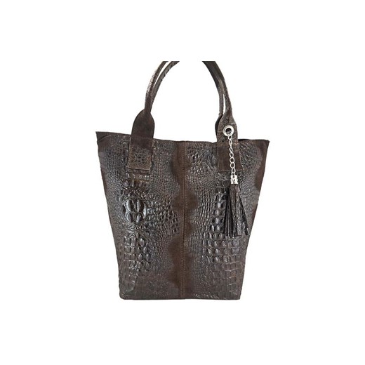 Modny worek skórzany - CROCO - Brązowy ciemny ze sklepu Barberinis w kategorii Torby Shopper bag - zdjęcie 179464182