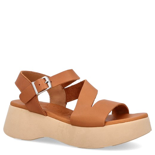 Skórzane sandały na platformie - OH! MY SANDALS 5685 BRĄZOWE ze sklepu Tymoteo.pl - sklep obuwniczy w kategorii Sandały damskie - zdjęcie 179464262