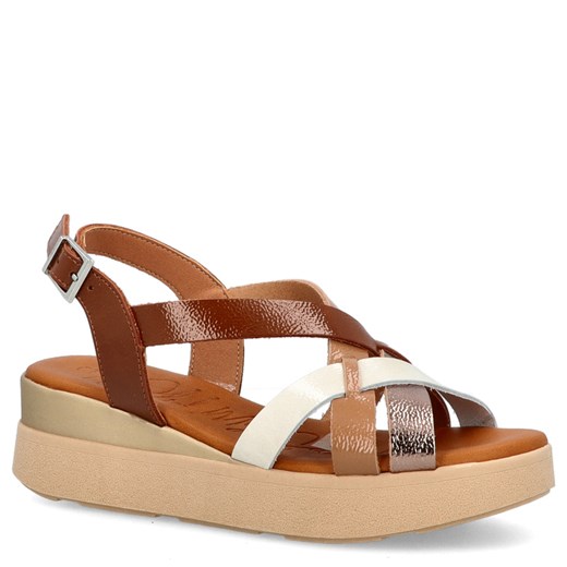 Skórzane sandały na platformie - OH! MY SANDALS 5670 BRĄZOWE ze sklepu Tymoteo.pl - sklep obuwniczy w kategorii Sandały damskie - zdjęcie 179464350