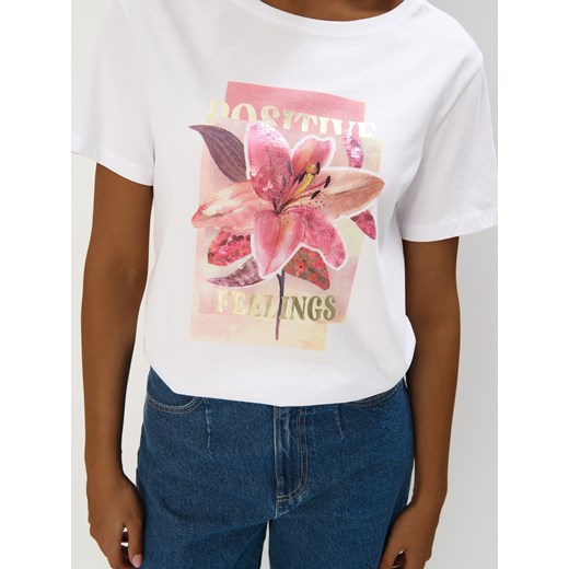 Biała bluzka damska Mohito z krótkim rękawem z bawełny 