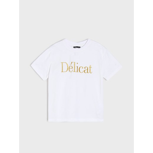 Sinsay - Koszulka z haftowanym napisem - biały Sinsay L Sinsay