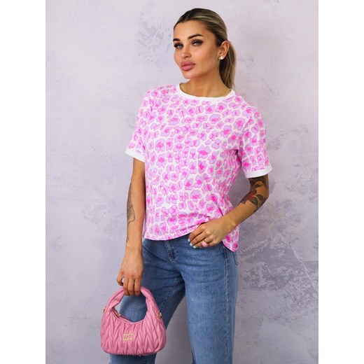 T-SHIRT W KOLOROWE CĘTKI- FIOLETOWY ze sklepu olika.com.pl w kategorii Bluzki damskie - zdjęcie 179466402